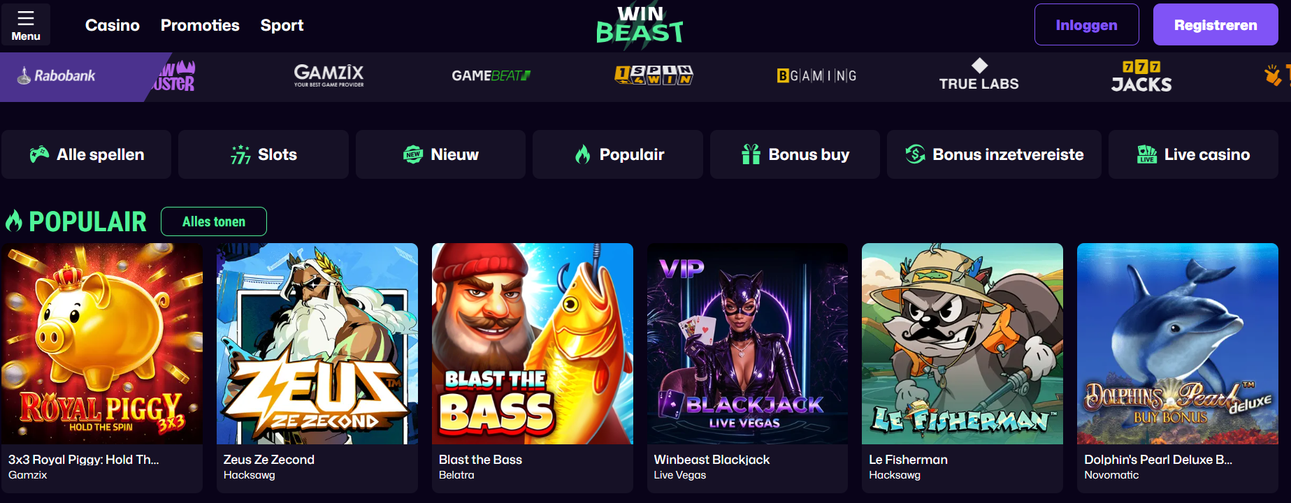 Screenshot van de Winbeast website